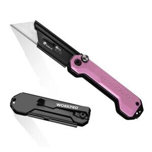WORKPRO EDC Folding PINK Utility Knife Mini Box Cutter Axis Lock NEW - Pink